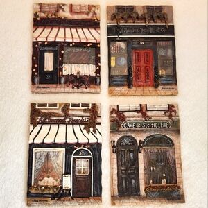 🍷Kate McRostie 3D Resin French Storefront Wall Plaques Set Of 4 4.25" x 6"